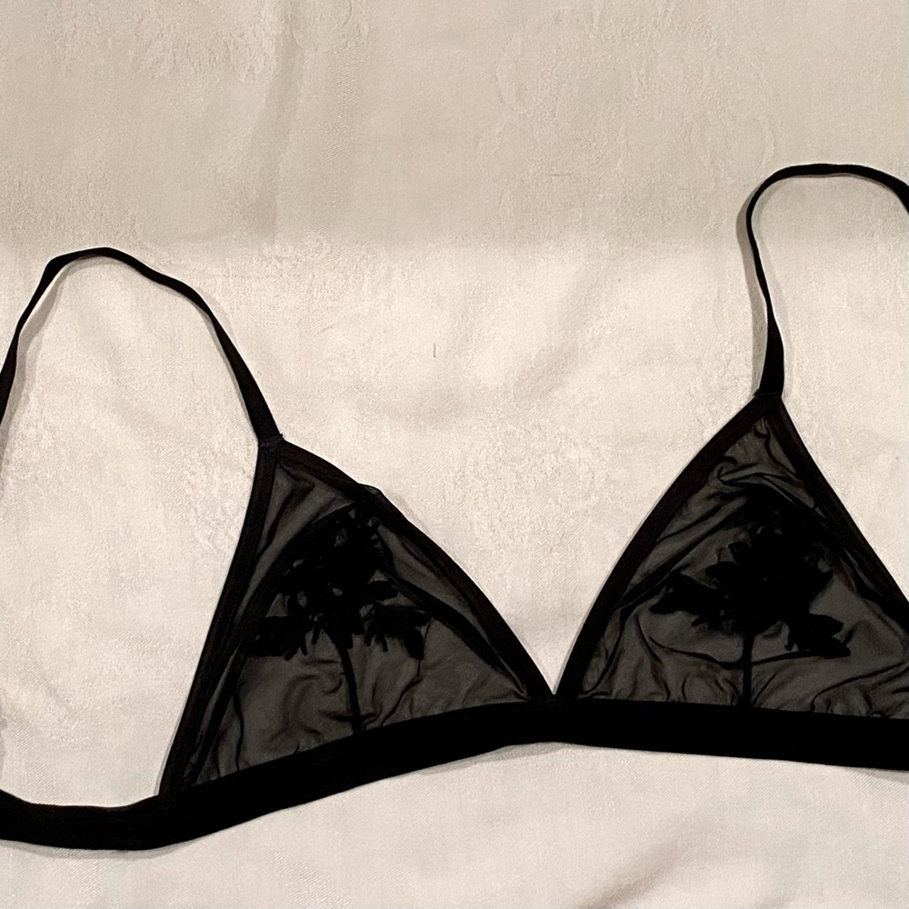 Free Press Black Velvet Mesh Floral Bralette Top